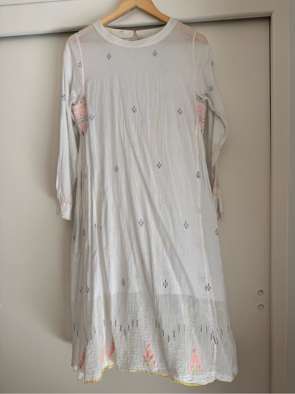 Injiri Dress Cotton Jamdani Handwoven India Midi Pastel Embroidered Boho Small